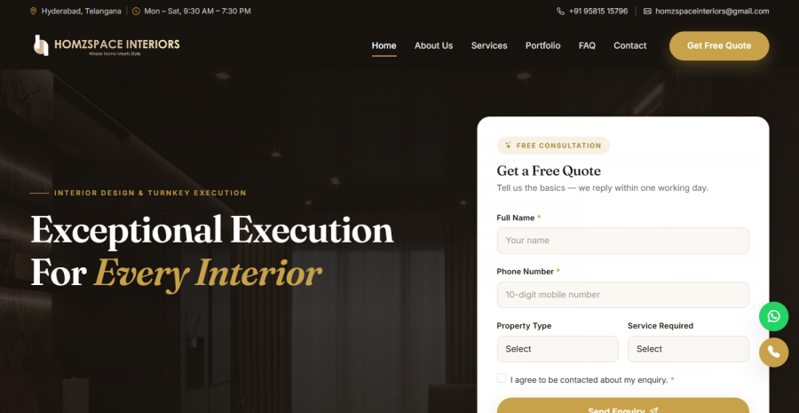 Homzspace Interiors website